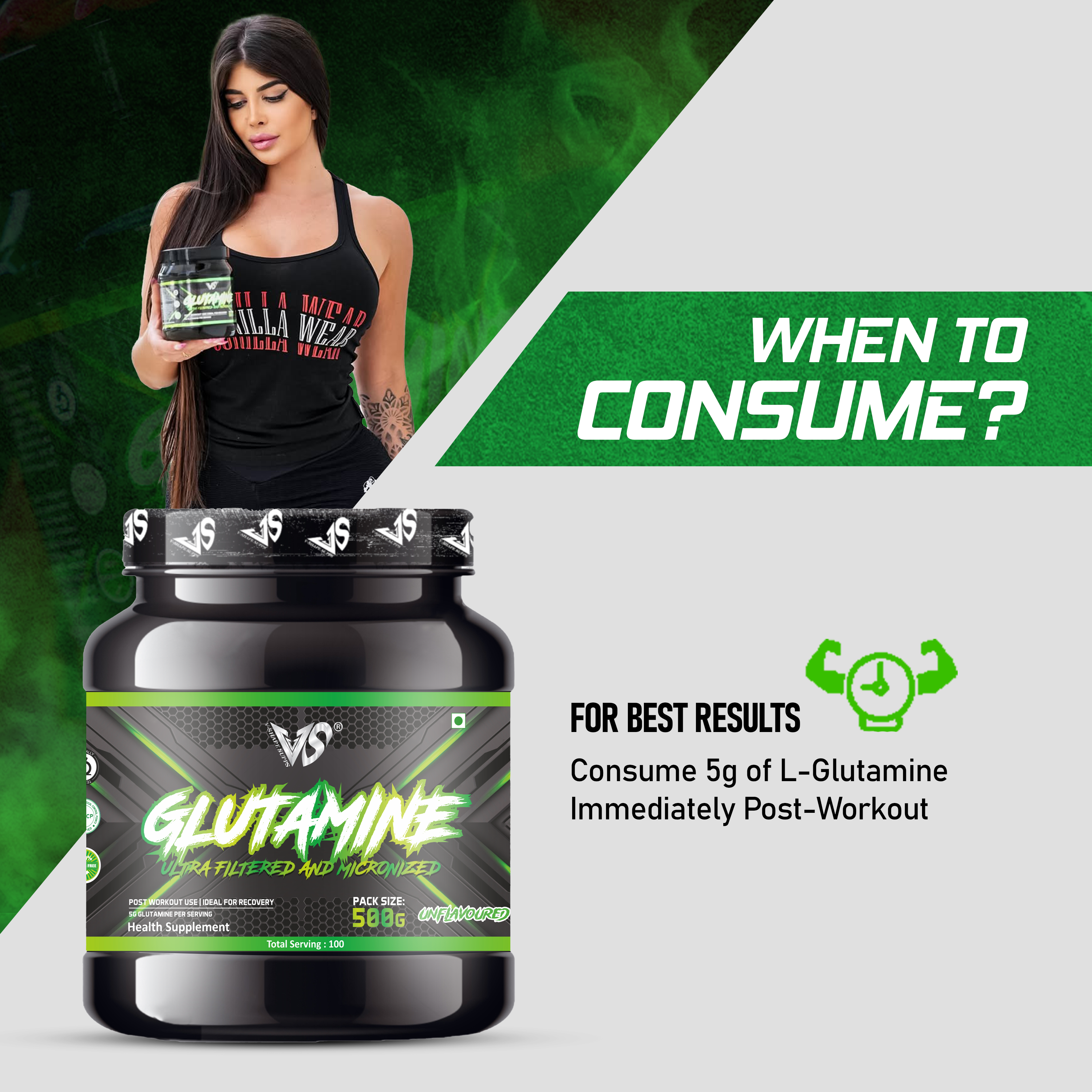 V-SHAPE Micronized Ultra Filtered Glutamine 500Gm - V-Shape Supps