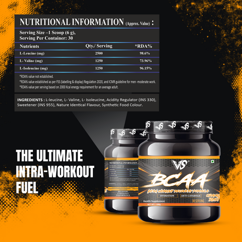 V-SHAPE Supps BCAA 2:1:1 (180Gm, 30 Servings) - V-Shape Supps