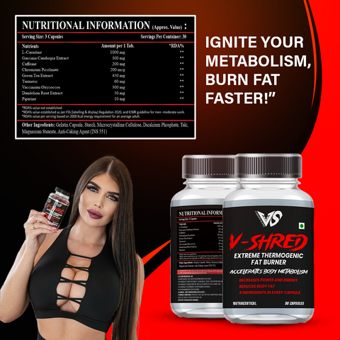 V-SHAPE V-Shred Extreme Thermogenic Fat Burner 90 Caps - V-Shape Supps