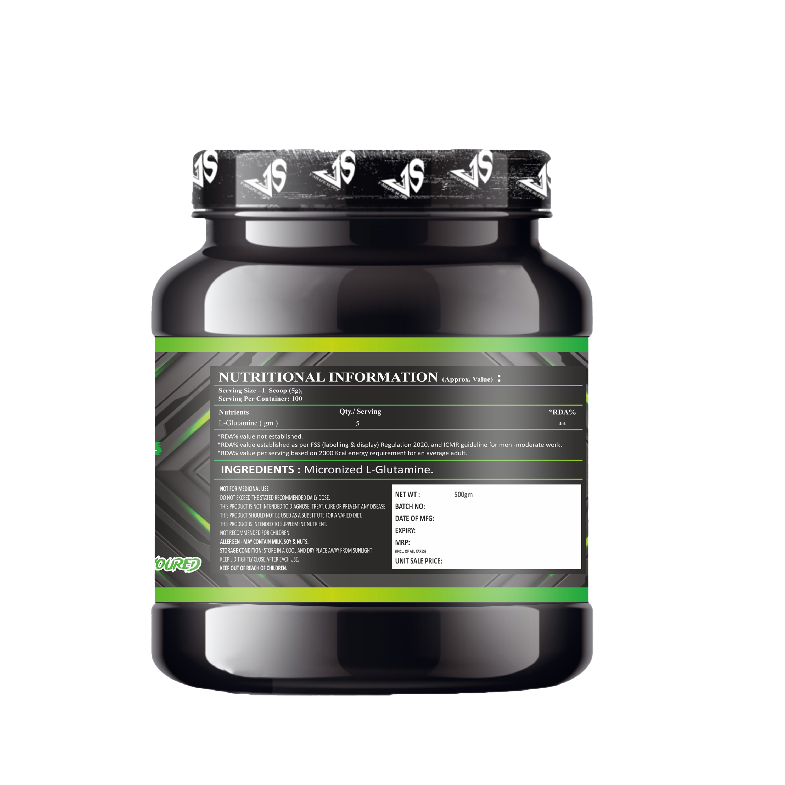 V-SHAPE Micronized Ultra Filtered Glutamine 500Gm - V-Shape Supps