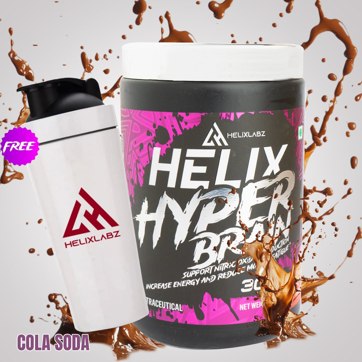 Helix Labz Hyper Brain Pre-Workout – Cola Soda (180GM) with Free Shaker
