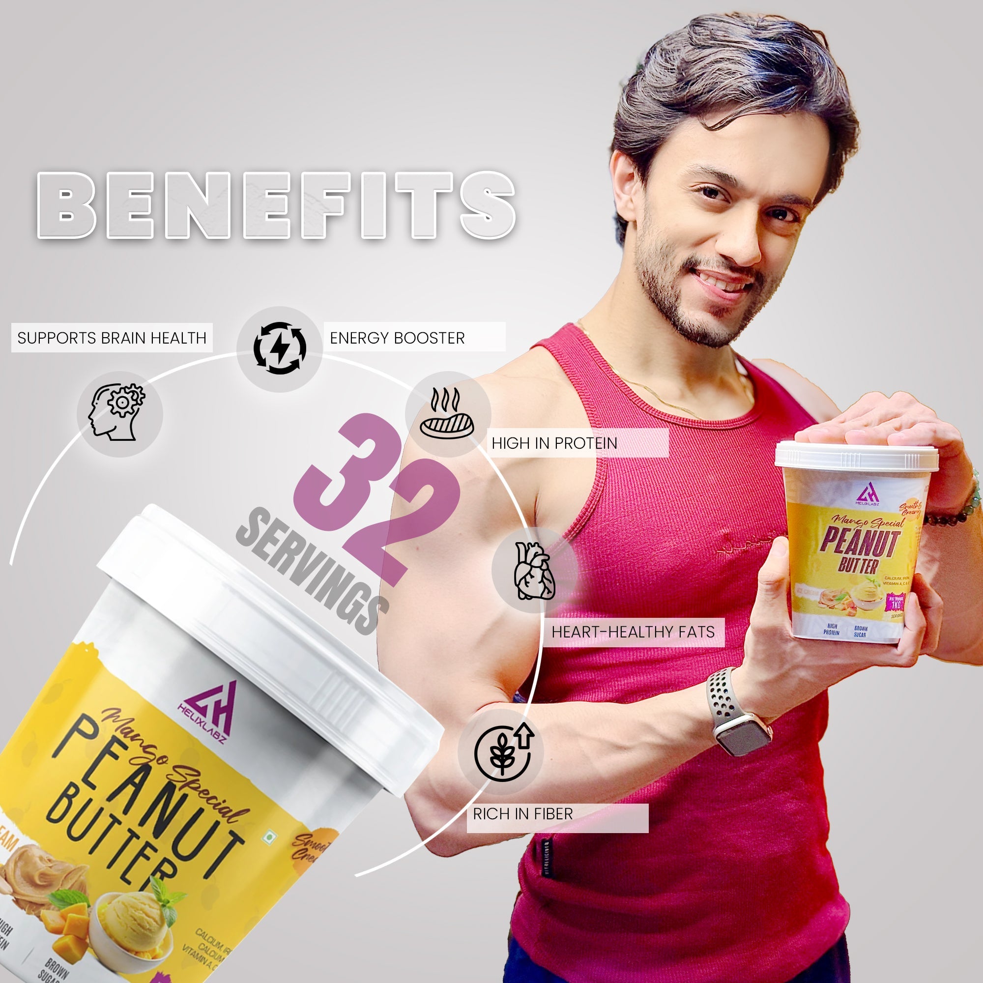 Helix Protein Powder Helix Mango Peanut Butter 1Kg – Delicious High Protein Spread – Health Labz
