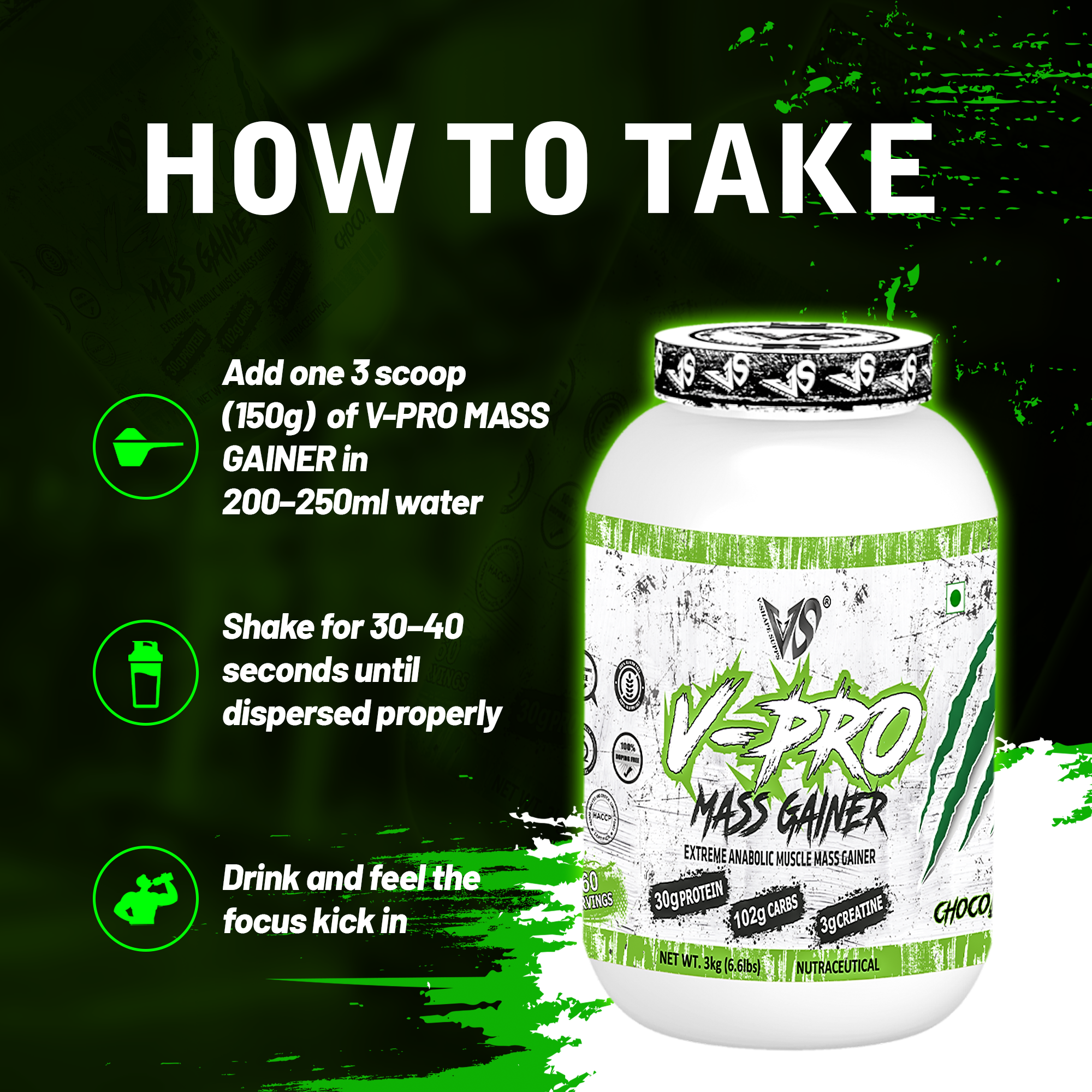 Gainer V V-SHAPE V-Pro Mass Gainer- 3Kg(6.6Lbs), 66 Servings – Health Labz