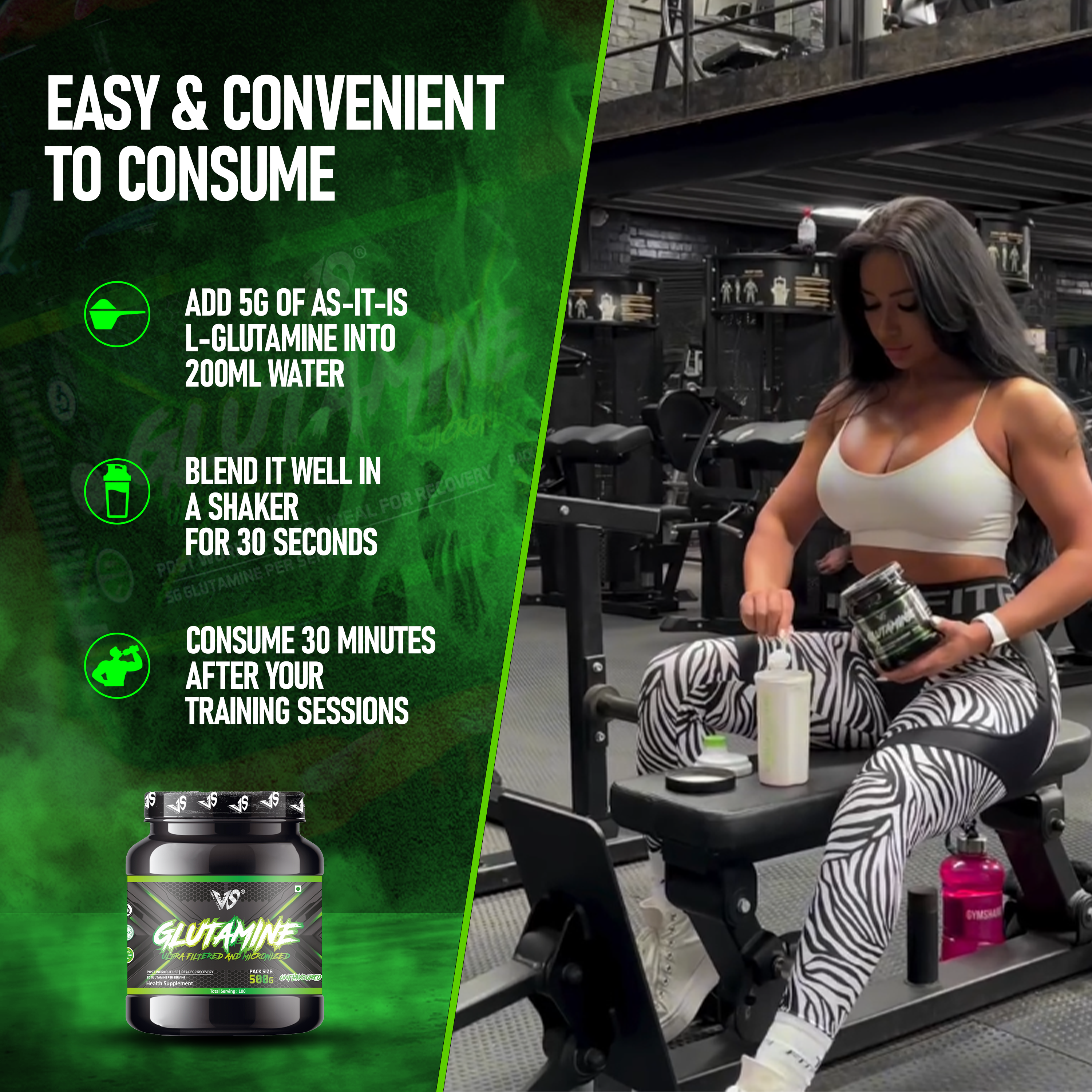 V-SHAPE Micronized Ultra Filtered Glutamine 500Gm - V-Shape Supps