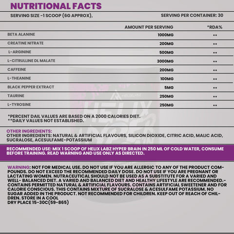 Helix Labz Hyper Brain Pre-Workout – Cola Soda (180GM) with Free Shaker