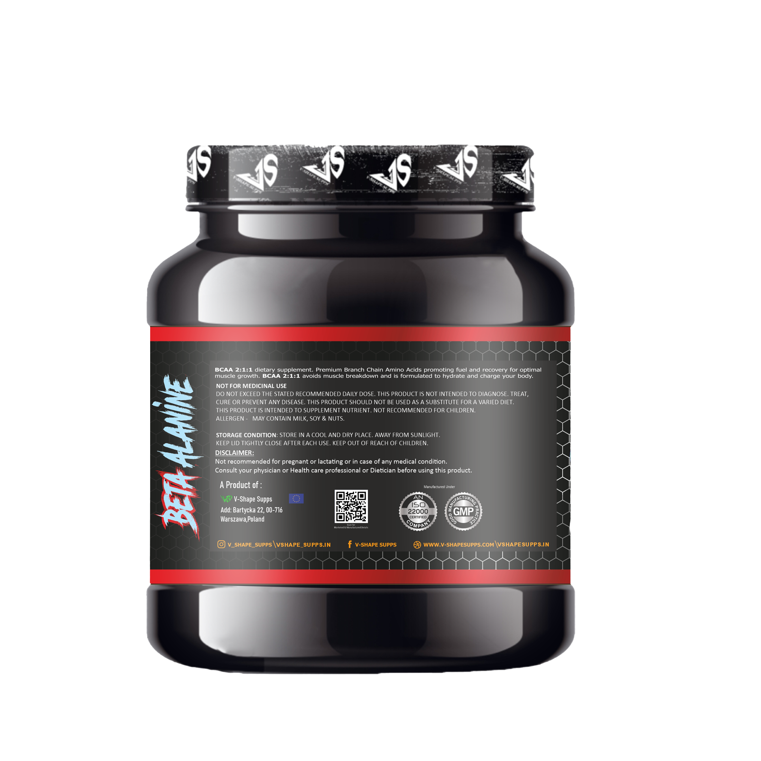 V-SHAPE Beta Alanine 250Gm, 83 Servings - V-Shape Supps