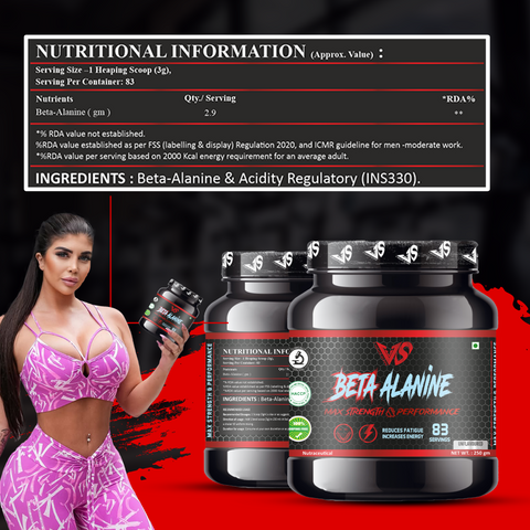 V-SHAPE Beta Alanine 250Gm, 83 Servings - V-Shape Supps