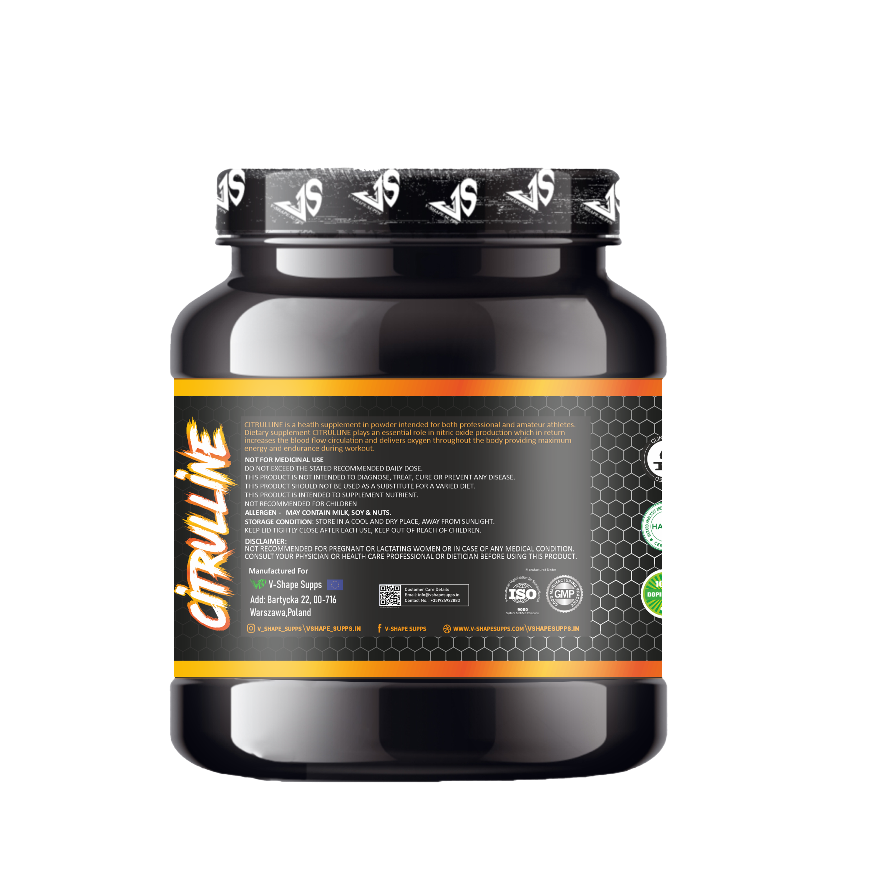 V-SHAPE Citrulline Malate 250Gm, 83 Servings - V-Shape Supps