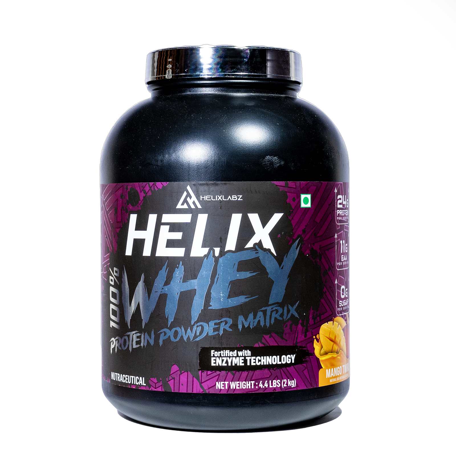Helix Whey Protein Powder Matrix 2KG Mango Flavor with Enzyme Technology for Muscle Recovery