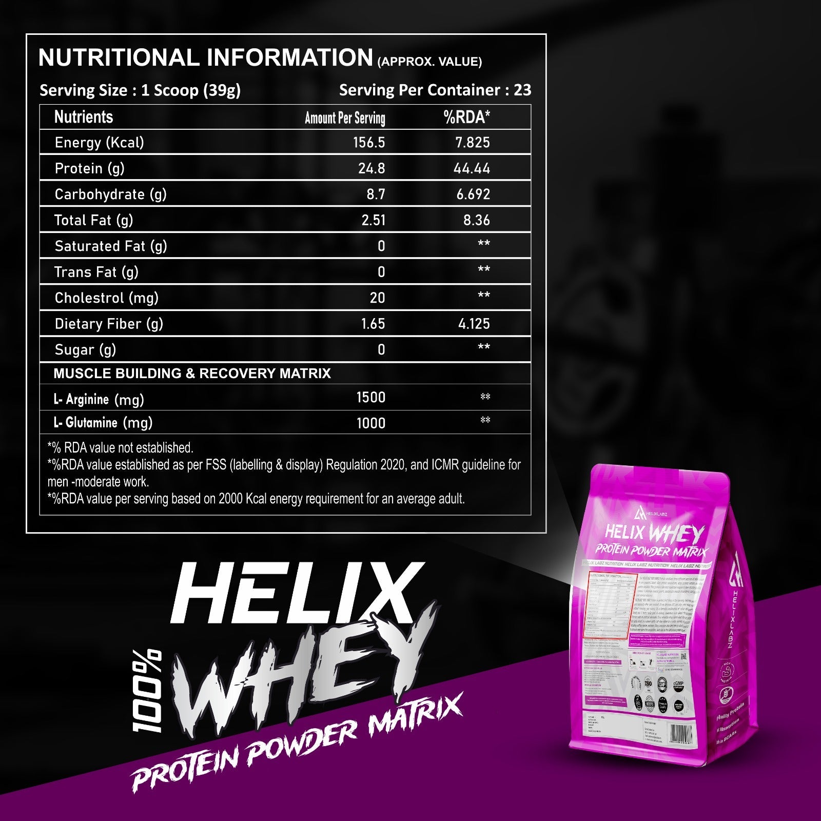 Helix Matrix Helix Labz 100% Whey Protein Powder Matrix – 2Lbs (900g) | 24g Protein ...
