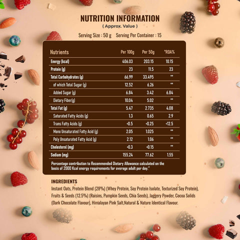 Helix High Protein Oats – Dark Chocolate 750g | Protein Oats for Daily Nutrition