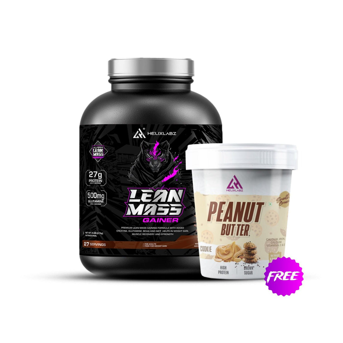 HELIX LABZ  LEAN MASS GAINER- 2.7KG (6Lbs, 27 SERVINGS & Steel Shaker