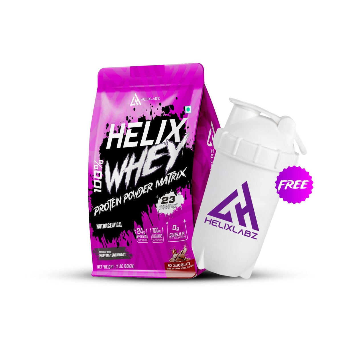 Helix Labz 100% Whey Protein Powder Matrix – 2Lbs (900gm) | 24g Protein
