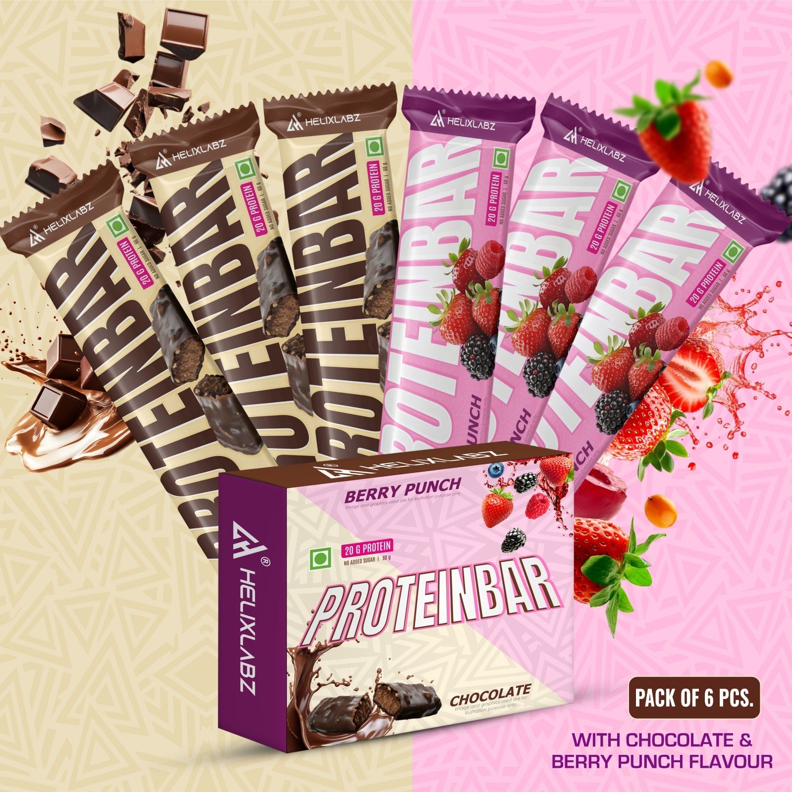 Helix Protein Powder Helix Labz Protein Bar Combo – 20g Protein, Chocolate & Berry Punch | 6 ...