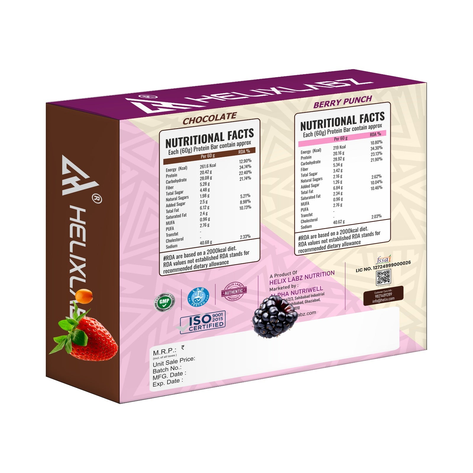 Helix Protein Powder Helix Labz Protein Bar Combo – 20g Protein, Chocolate & Berry Punch | 6 ...