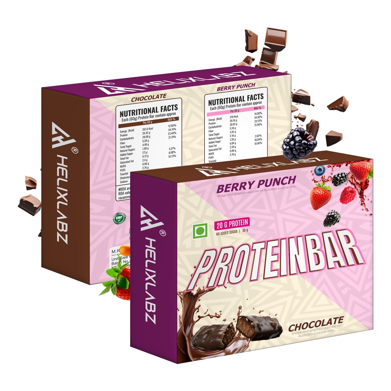 Helix Protein Powder Helix Labz Protein Bar Combo – 20g Protein, Chocolate & Berry Punch | 6 ...