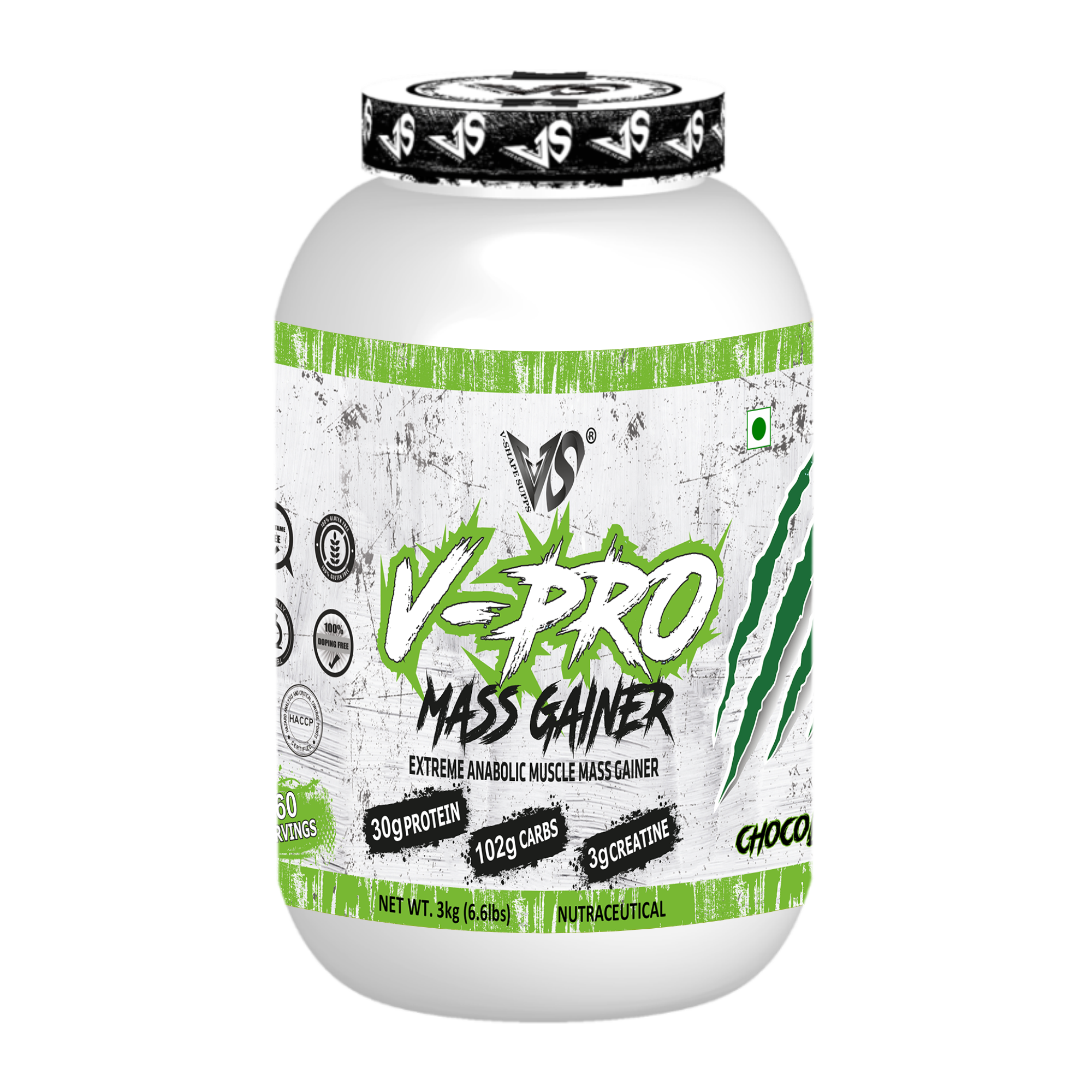 V-SHAPE V-Pro Mass Gainer- 3Kg(6.6Lbs), 66 Servings - V-Shape Supps
