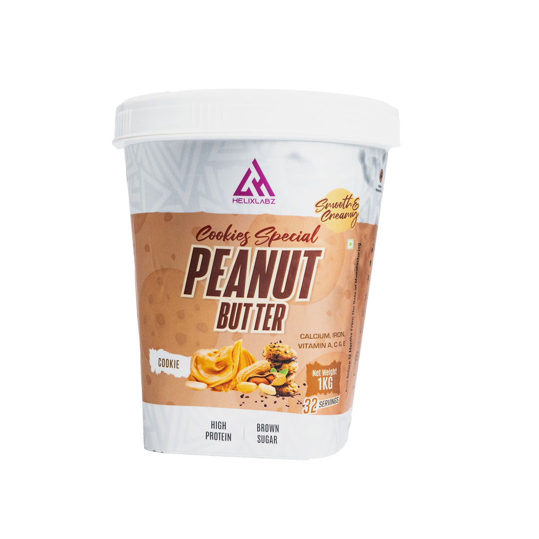 Helix Labz Cookies Special Peanut Butter jar, high protein and creamy spread for athletes and fitness enthusiasts.