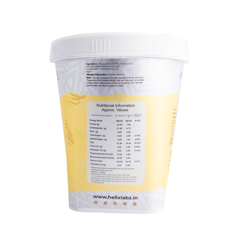 Helix Labz Vanilla Special Peanut Butter nutritional information on jar label.