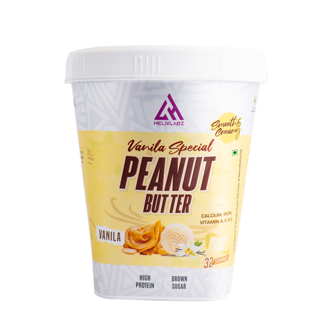 Helix Labz Vanilla Special Peanut Butter jar with rich vanilla flavor, perfect for spreading and smoothies.