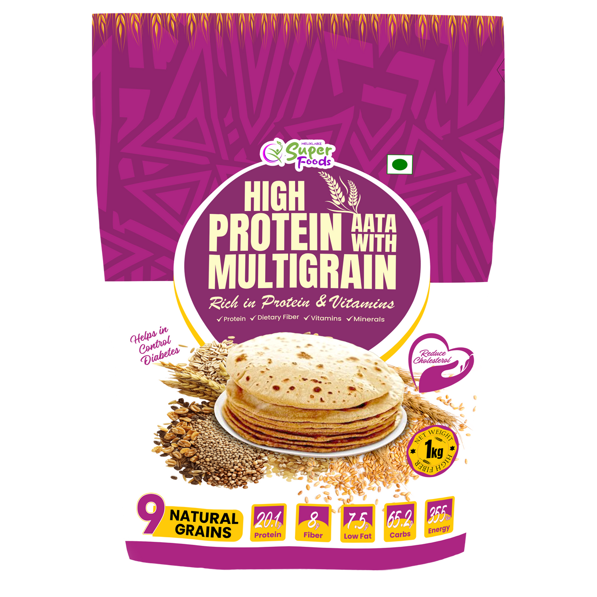 Helix Labz High Protein Aata With Multigrain (Rich in Protein & Vitamins) 1kg